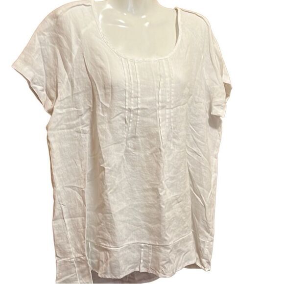 Russ Berens top S 100%‎ linen white pintuck Decor Angelic Minimalist Dainty Girl - Picture 1 of 10